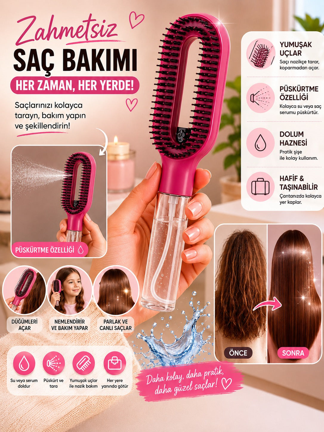 CAUDELIA™ 2'si 1 Arada Antibakteriyel Tarak