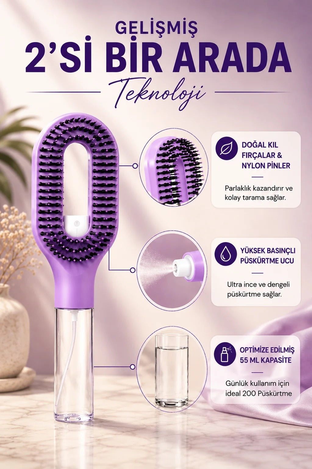 CAUDELIA™ 2'si 1 Arada Antibakteriyel Tarak